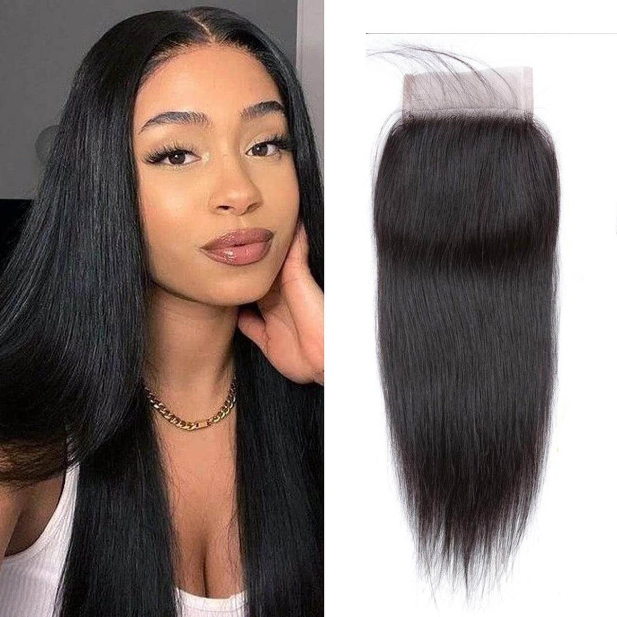 4x4 Lace Closure Human Hair Free Part Soft And Silky Straight Hair Nat ...